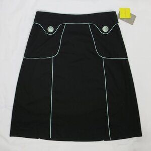 Anthropologie Jill Michelle Black Button Skirt with Blue Piping 8 Cotton Lycra
